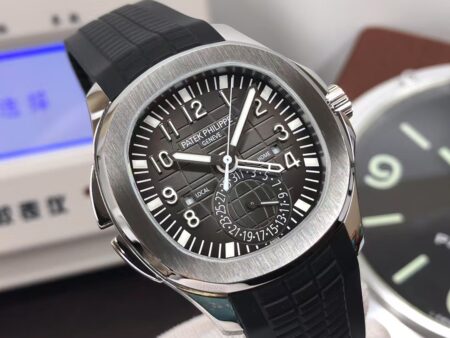 Replica Patek Philippe Aquanaut 5164 Travel Time Clone 324 Movement Grey Dial Black Rubber Strap - Image 4