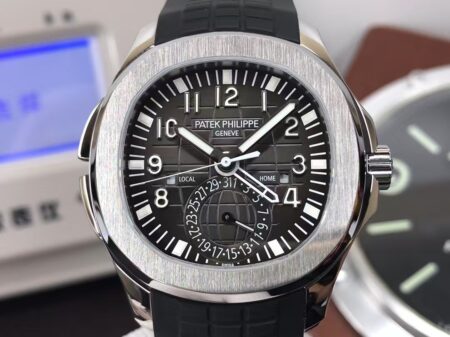 Replica Patek Philippe Aquanaut 5164 Travel Time Clone 324 Movement Grey Dial Black Rubber Strap - Image 5