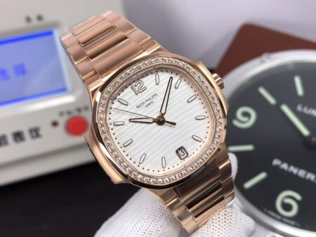 Patek Philippe Nautilus Ladies 7118 Rose Gold Case White Dial Diamond Bezel with Super Clone 324 Movement - Image 2