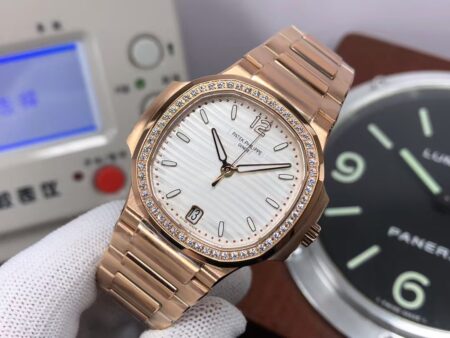 Patek Philippe Nautilus Ladies 7118 Rose Gold Case White Dial Diamond Bezel with Super Clone 324 Movement - Image 3