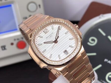 Patek Philippe Nautilus Ladies 7118 Rose Gold Case White Dial Diamond Bezel with Super Clone 324 Movement - Image 4