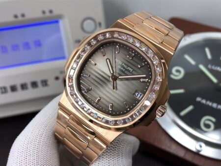 Patek Philippe Nautilus 5711 Rose Gold Case Diamond Bezel Grey Dial with Super Clone 324 Movement - Image 3