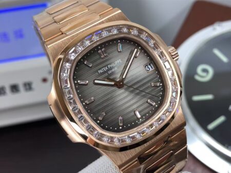 Patek Philippe Nautilus 5711 Rose Gold Case Diamond Bezel Grey Dial with Super Clone 324 Movement - Image 4