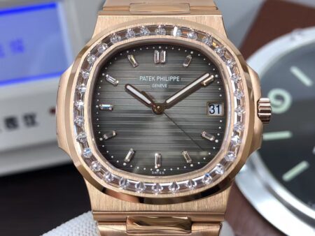 Patek Philippe Nautilus 5711 Rose Gold Case Diamond Bezel Grey Dial with Super Clone 324 Movement - Image 5