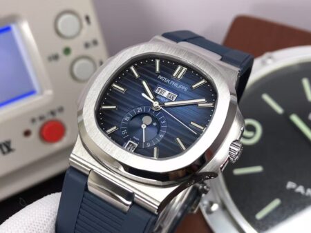 Patek Philippe Nautilus Annual Calendar 5726 Blue Dial Blue Rubber Band Clone 324 Movement - Image 3