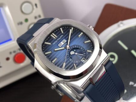 Patek Philippe Nautilus Annual Calendar 5726 Blue Dial Blue Rubber Band Clone 324 Movement - Image 4