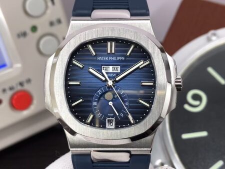 Patek Philippe Nautilus Annual Calendar 5726 Blue Dial Blue Rubber Band Clone 324 Movement - Image 5