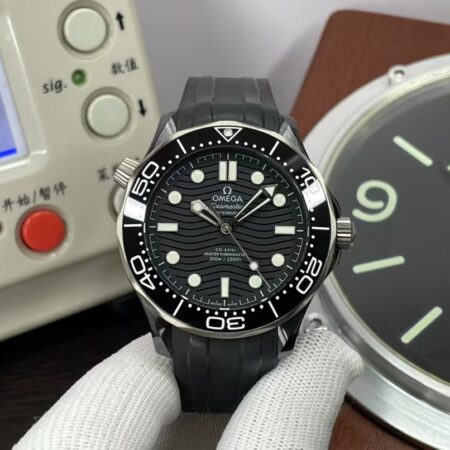 Omega Seamaster 300m Diver Ceramic Case Black Wavy Dial with Super Clone 8806 Movement