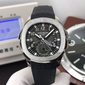 Replica Patek Philippe Aquanaut 5164 Travel Time Clone 324 Movement Grey Dial Black Rubber Strap