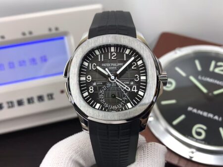 Replica Patek Philippe Aquanaut 5164 Travel Time Clone 324 Movement Grey Dial Black Rubber Strap