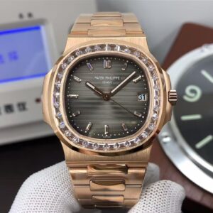 Patek Philippe Nautilus 5711 Rose Gold Case Diamond Bezel Grey Dial with Super Clone 324 Movement