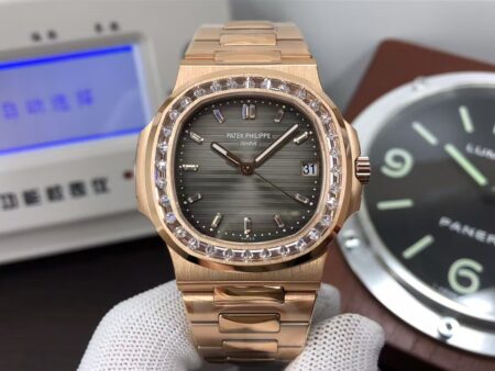 Patek Philippe Nautilus 5711 Rose Gold Case Diamond Bezel Grey Dial with Super Clone 324 Movement