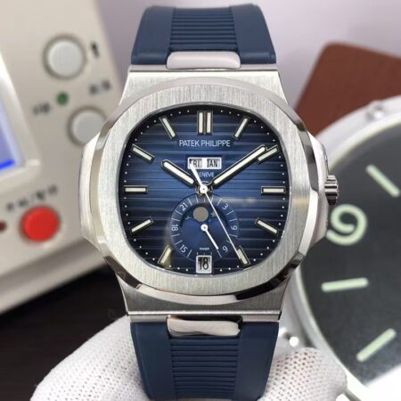 Patek Philippe Nautilus Annual Calendar 5726 Blue Dial Blue Rubber Band Clone 324 Movement