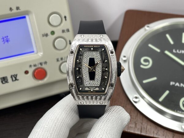 Richard Mille RM07-01 Snow Diamond Skeleton Black Dial Black Rubber Band with Super Clone CRMA2 Movement