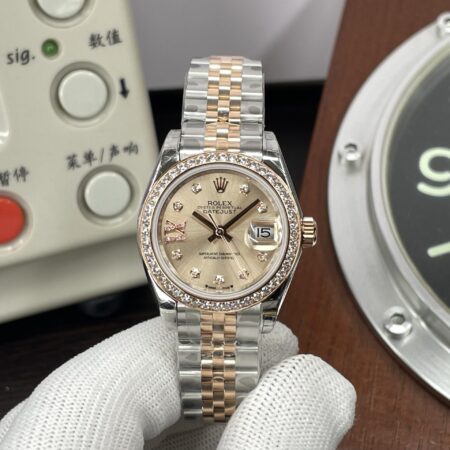Rolex Datejust Lady Datejust 28mm Two Tone Diamond Bezel Gold Dial Diamond Markers