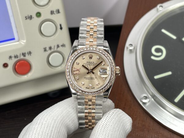 Rolex Datejust Lady Datejust 28mm Two Tone Diamond Bezel Gold Dial Diamond Markers