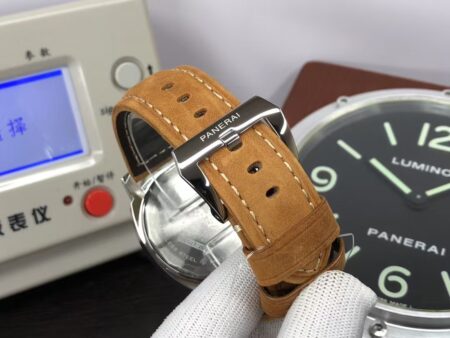 Panerai Luminor Marina Base PAM 390 ETA 6497-2 Hand Winding Movement Black Dial Brown Leather Strap - Image 9