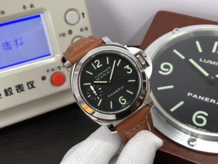 Replica Panerai PAM 111 Luminor Marina 44mm Stainless Steel Case Black Dial Brown Leather Strap - Image 2