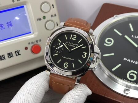 Replica Panerai PAM 111 Luminor Marina 44mm Stainless Steel Case Black Dial Brown Leather Strap - Image 3