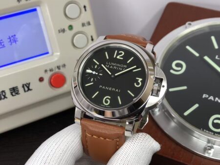 Replica Panerai PAM 111 Luminor Marina 44mm Stainless Steel Case Black Dial Brown Leather Strap - Image 4