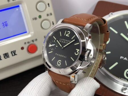 Replica Panerai PAM 111 Luminor Marina 44mm Stainless Steel Case Black Dial Brown Leather Strap - Image 5