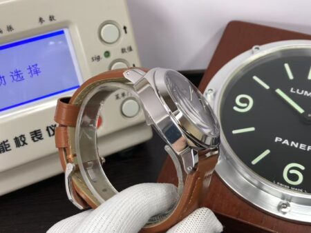 Replica Panerai PAM 111 Luminor Marina 44mm Stainless Steel Case Black Dial Brown Leather Strap - Image 6