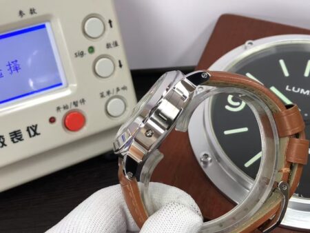 Replica Panerai PAM 111 Luminor Marina 44mm Stainless Steel Case Black Dial Brown Leather Strap - Image 7