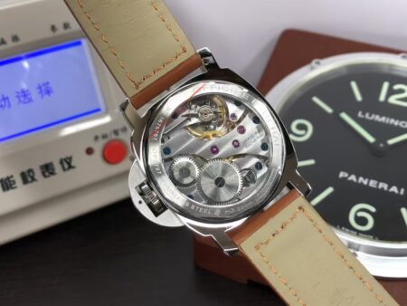 Replica Panerai PAM 111 Luminor Marina 44mm Stainless Steel Case Black Dial Brown Leather Strap - Image 8