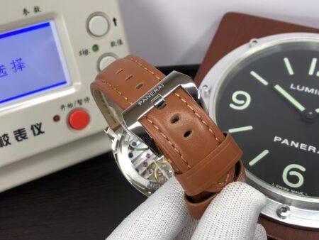 Replica Panerai PAM 111 Luminor Marina 44mm Stainless Steel Case Black Dial Brown Leather Strap - Image 9