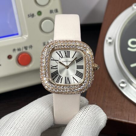 Coussin de Cartier Rose Gold Case with Diamonds Silver Dial Quartz Movement