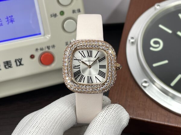 Coussin de Cartier Rose Gold Case with Diamonds Silver Dial Quartz Movement