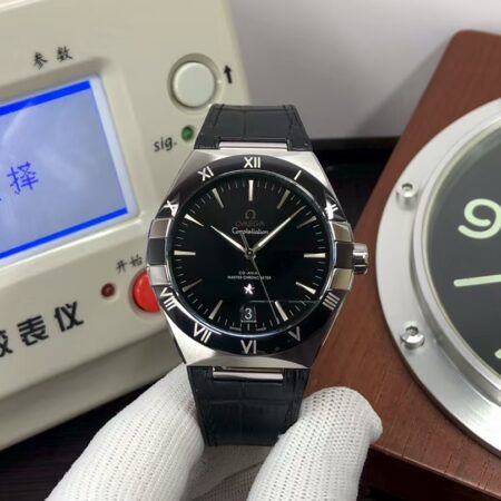 Omega Constellation Co-Axial 41mm Super Clone 8900 Movement Black Dial Black Leather Strap