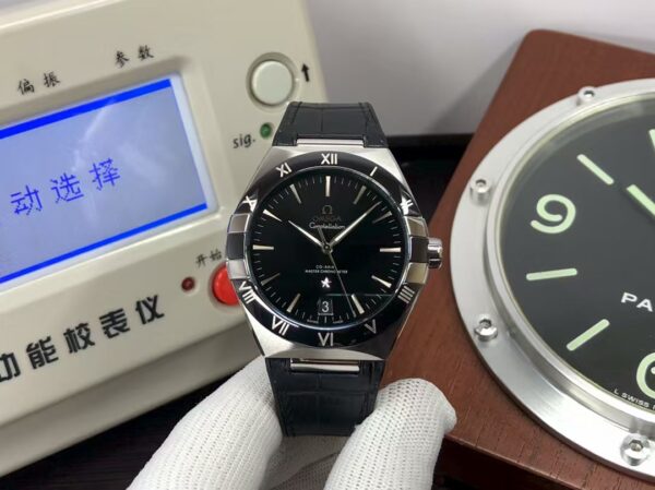 Omega Constellation Co-Axial 41mm Super Clone 8900 Movement Black Dial Black Leather Strap