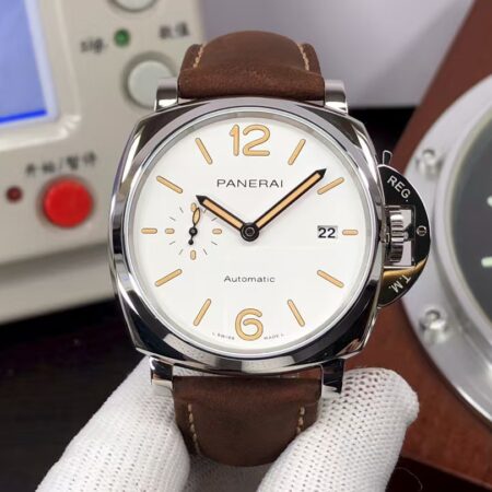 Panerai PAM 1046 Luminor Due 42mm White Dial Super Clone P.900 Movement Brown Leather Strap