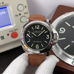 Replica Panerai PAM 111 Luminor Marina 44mm Stainless Steel Case Black Dial Brown Leather Strap