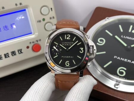 Replica Panerai PAM 111 Luminor Marina 44mm Stainless Steel Case Black Dial Brown Leather Strap