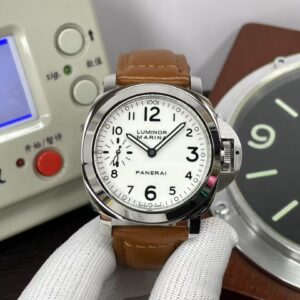 Panerai Luminor Marina 44mm PAM 113 White Dial Brown Leather Strap OP XI Manual Winding Movement