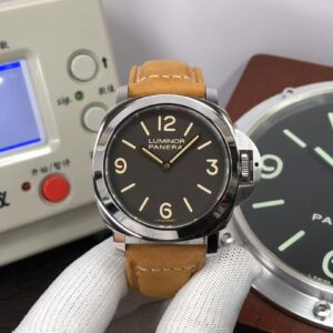 Panerai Luminor Marina Base PAM 390 ETA 6497-2 Hand Winding Movement Black Dial Brown Leather Strap