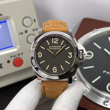 Panerai Luminor Marina Base PAM 390 ETA 6497-2 Hand Winding Movement Black Dial Brown Leather Strap