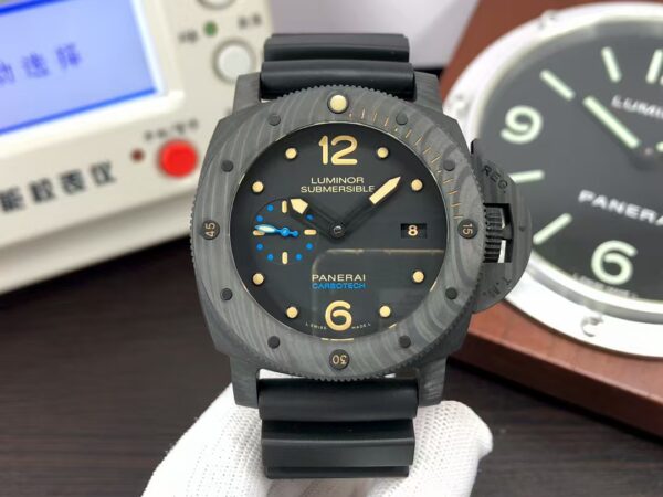 Panerai PAM 616 CarboTech Submersible Super Clone P.9000 Movement Black Dial Black Rubber Strap