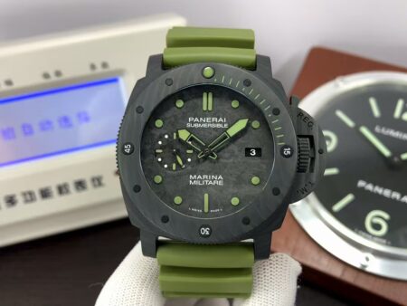 Panerai PAM 961 Submersible Marina Militare CarboTech Super Clone P.9010 Black Dial Green Rubber Band