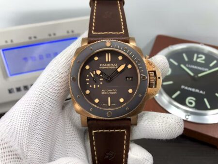 Panerai PAM 968 Submersible Bronzo Super Clone P.9010 Movement Brown Dial Brown Leather Strap