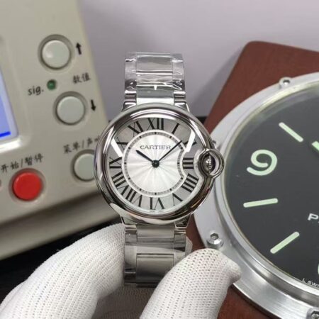 Cartier Ballon Bleu 36mm W69011Z4 Quartz Movement Silver White Dial Steel Bracelet