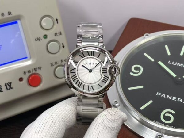 Cartier Ballon Bleu 36mm W69011Z4 Quartz Movement Silver White Dial Steel Bracelet