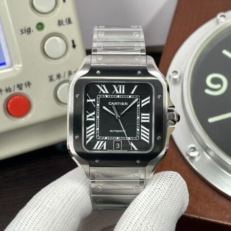 Cartier Santos 100 Mens XL WSSA0037 Black DLC Bezel Grey Dial with Automatic Movement