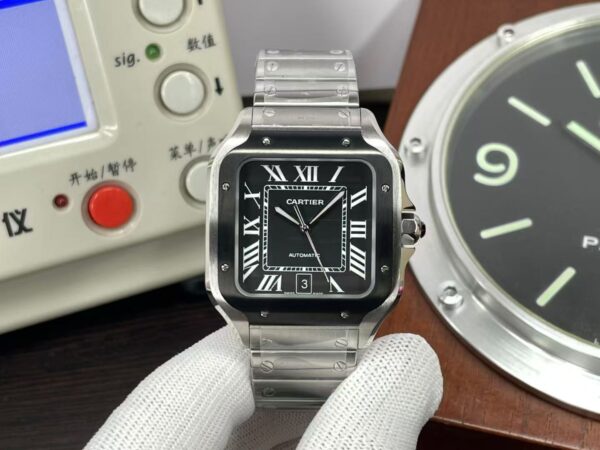 Cartier Santos 100 Mens XL WSSA0037 Black DLC Bezel Grey Dial with Automatic Movement
