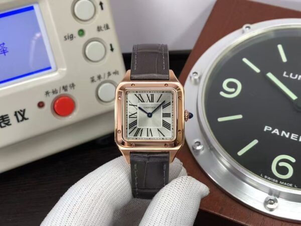 Cartier Santos Small Size WSSA0022 Rose Gold Case Swiss Quartz Movement Brown Leather Strap