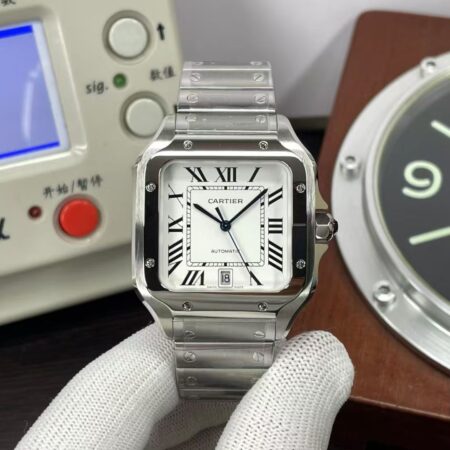 Cartier Santos WSSA0009 Large Automatic Movement Stainless Steel Case White Dial