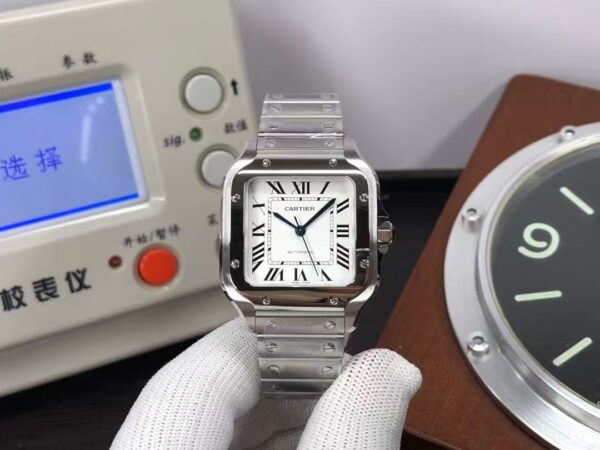 Cartier Santos WSSA0010 Medium Size Stainless Steel Case White Dial Automatic Movement