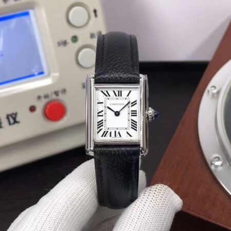 Cartier Tank Must WSTA0042 Small Size Swiss Quartz Movement White Dial Black Leather Strap